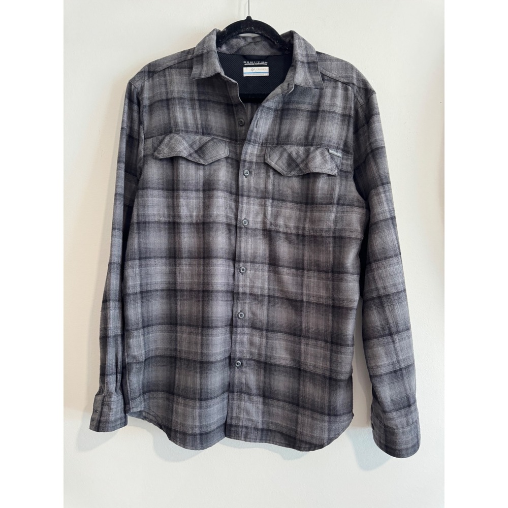 Columbia Omni-Wick Plaid Button Up Mens Small Grey Moisture Wicking Pockets